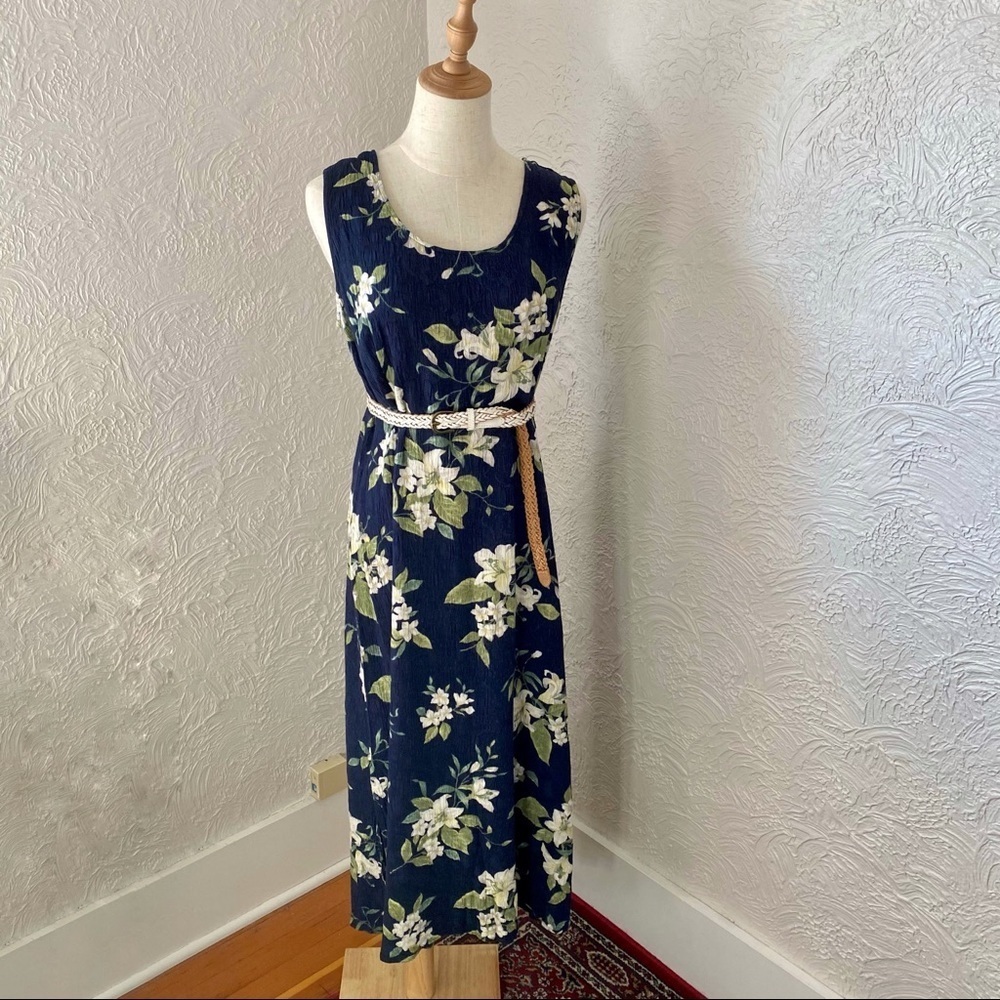 Vintage Hawaiian Floral Midi Dress